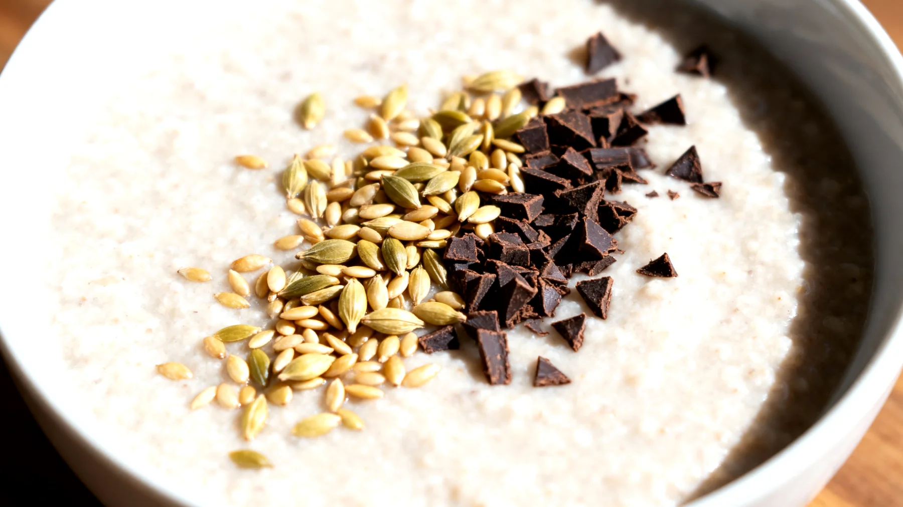 Amaranth-Porridge mit Hanfsamen und Kakaonibs"