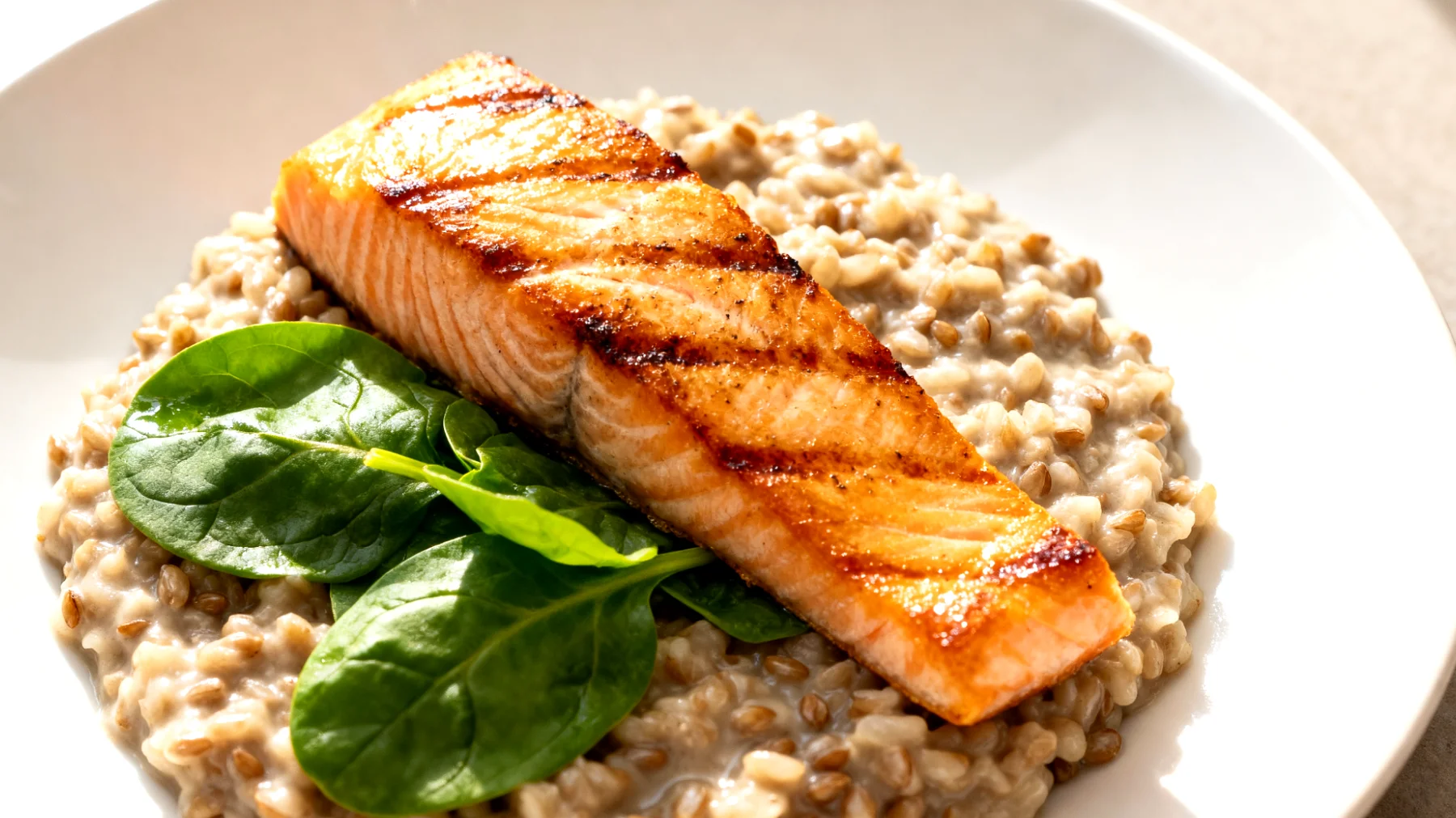 Buchweizen-Risotto mit Lachs und Spinat"