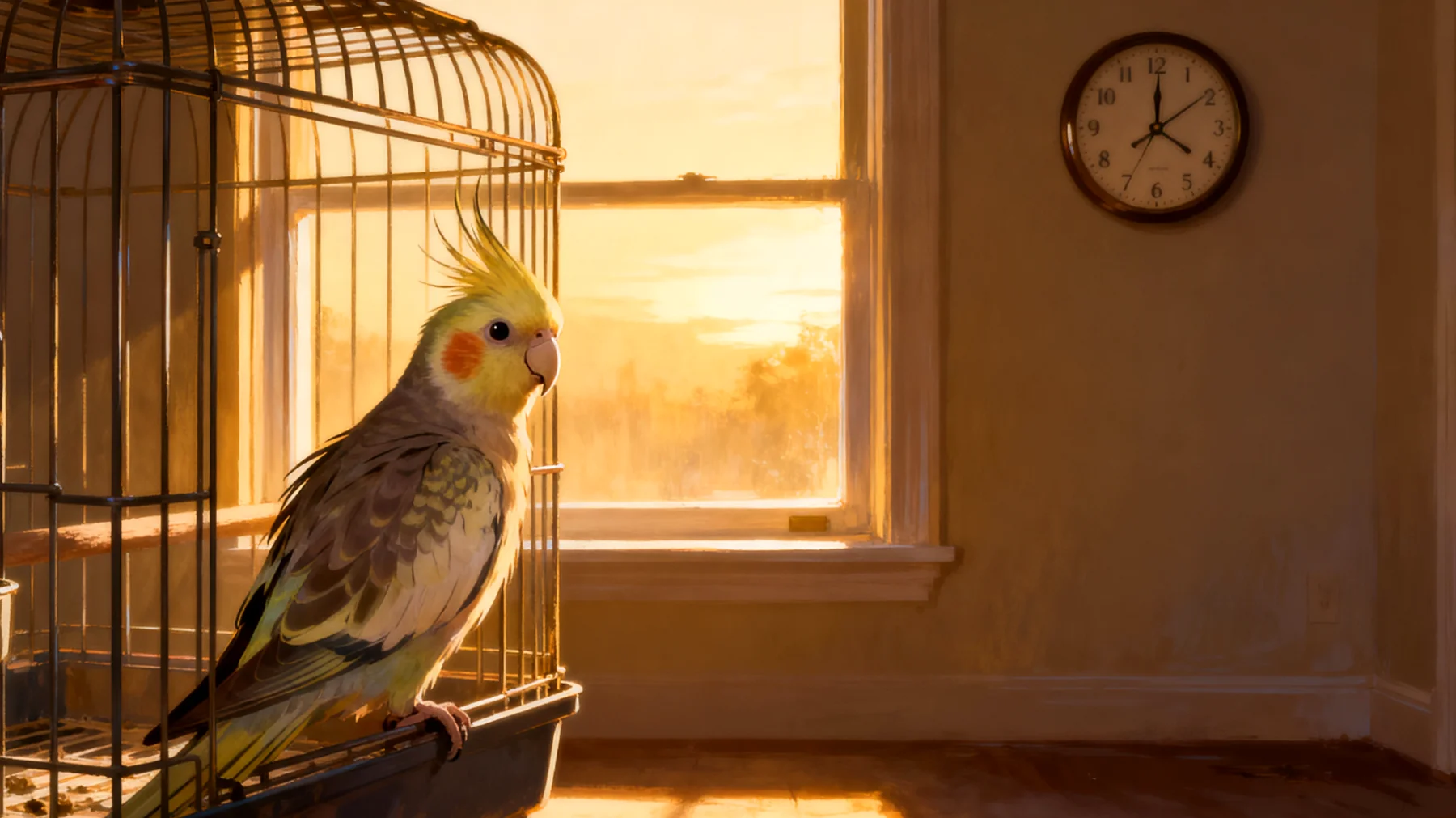 Erwachsene Nymphensittiche brauchen eine strukturierte tägliche Routine mit festen Zeiten für Freiflug, Fütterung und soziale Interaktion, um Verhaltensprobleme wie Schreien, Rupfen oder Langeweile zu vermeiden"