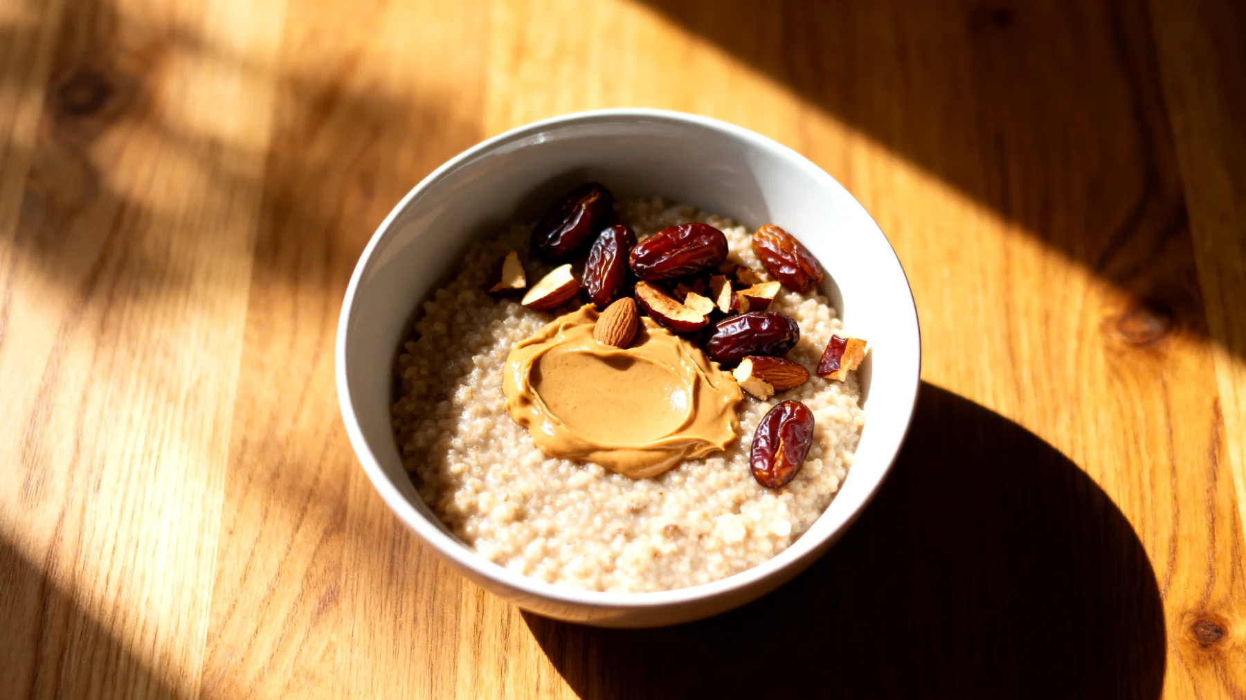 Amaranth-Porridge mit Mandelmus und Datteln"