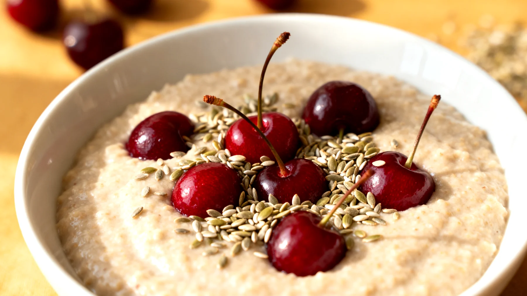 Amaranth-Pudding mit Hanfsamen und Sauerkirschen"