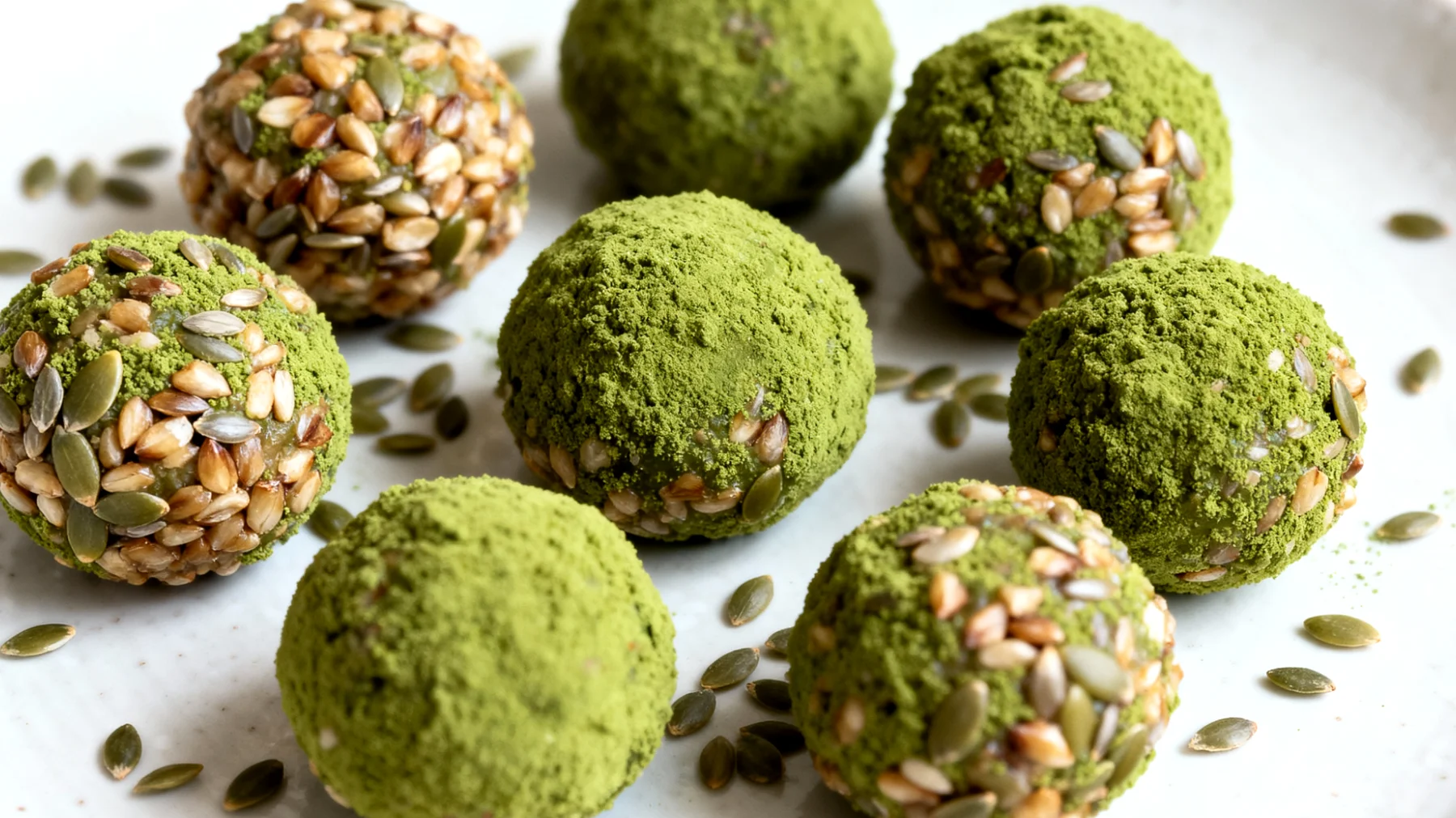 Buchweizen-Hanfsamen-Energiebällchen mit Spirulina"