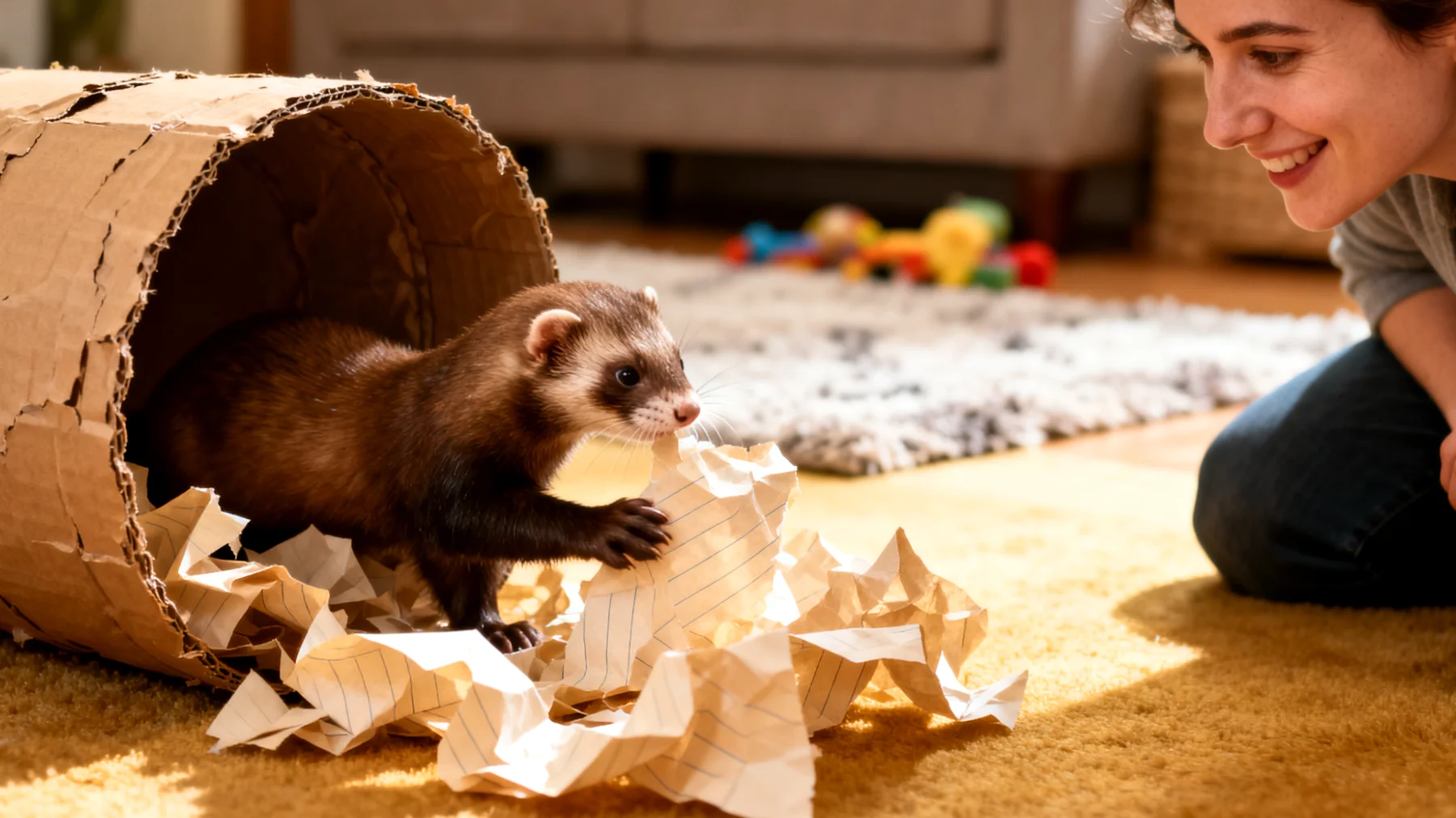 Junge Frettchen benötigen altersgerechte Spielideen und Beschäftigungsmöglichkeiten, die ihren natürlichen Erkundungsdrang fördern, ohne sie zu überfordern oder Gefahren auszusetzen"