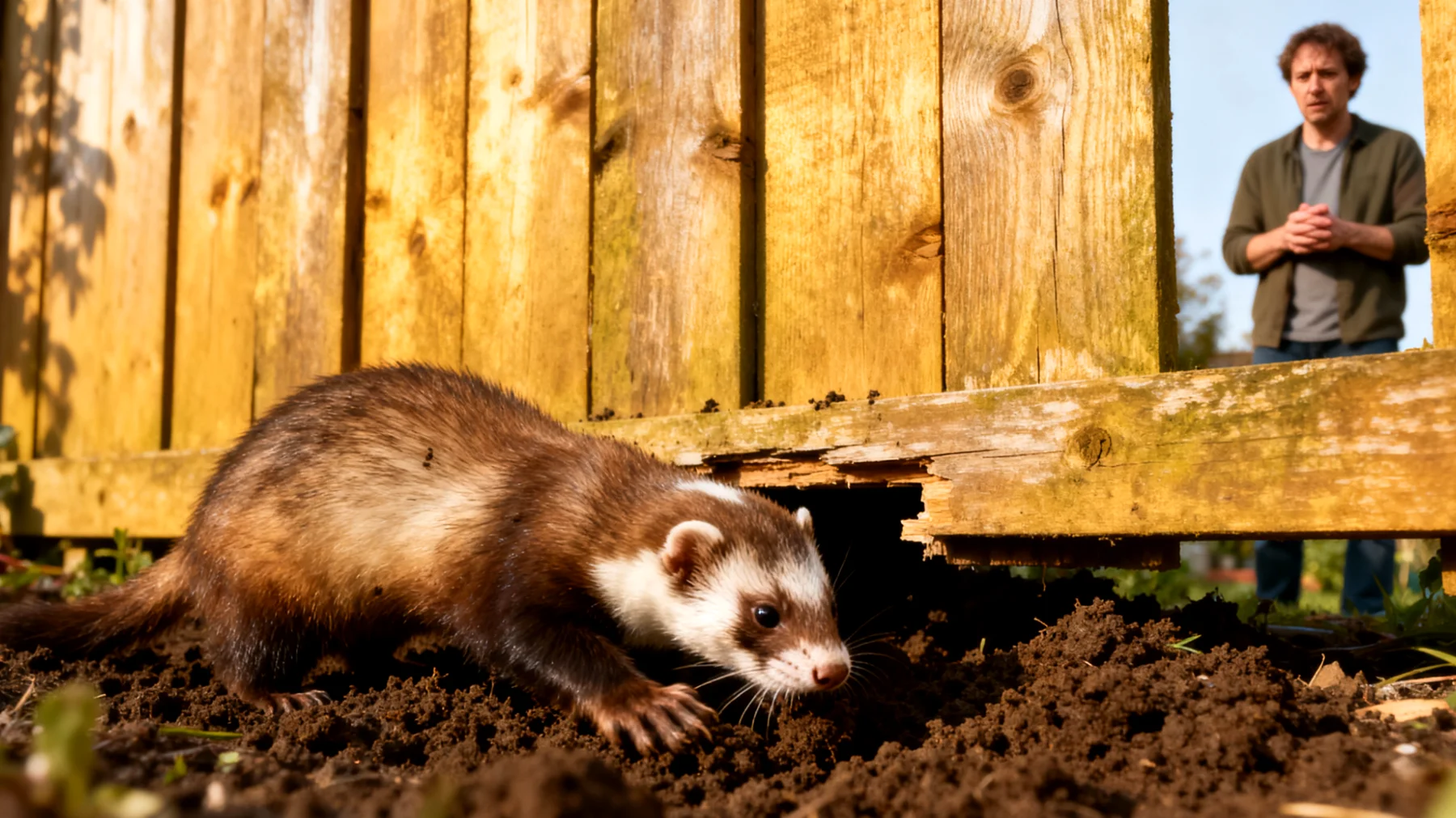 Frettchen zeigen im Garten oft unkontrolliertes Grabverhalten und können durch ihre natürliche Neugierde sowie ihren Jagdinstinkt schnell entwischen oder sich in Gefahr bringen, weshalb ein strukturiertes Training für sicheres Verhalten im Außenbereich notwendig ist"