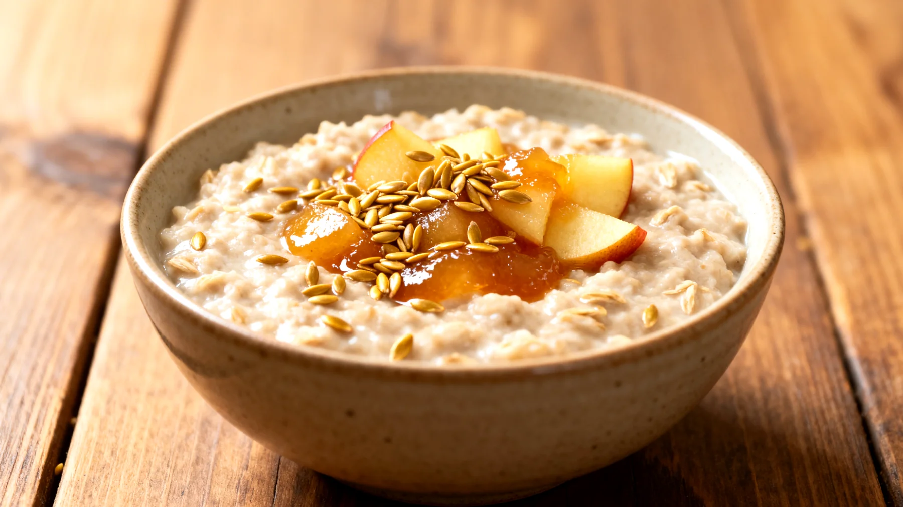 Haferflocken-Porridge mit Leinsamen und Apfelkompott"