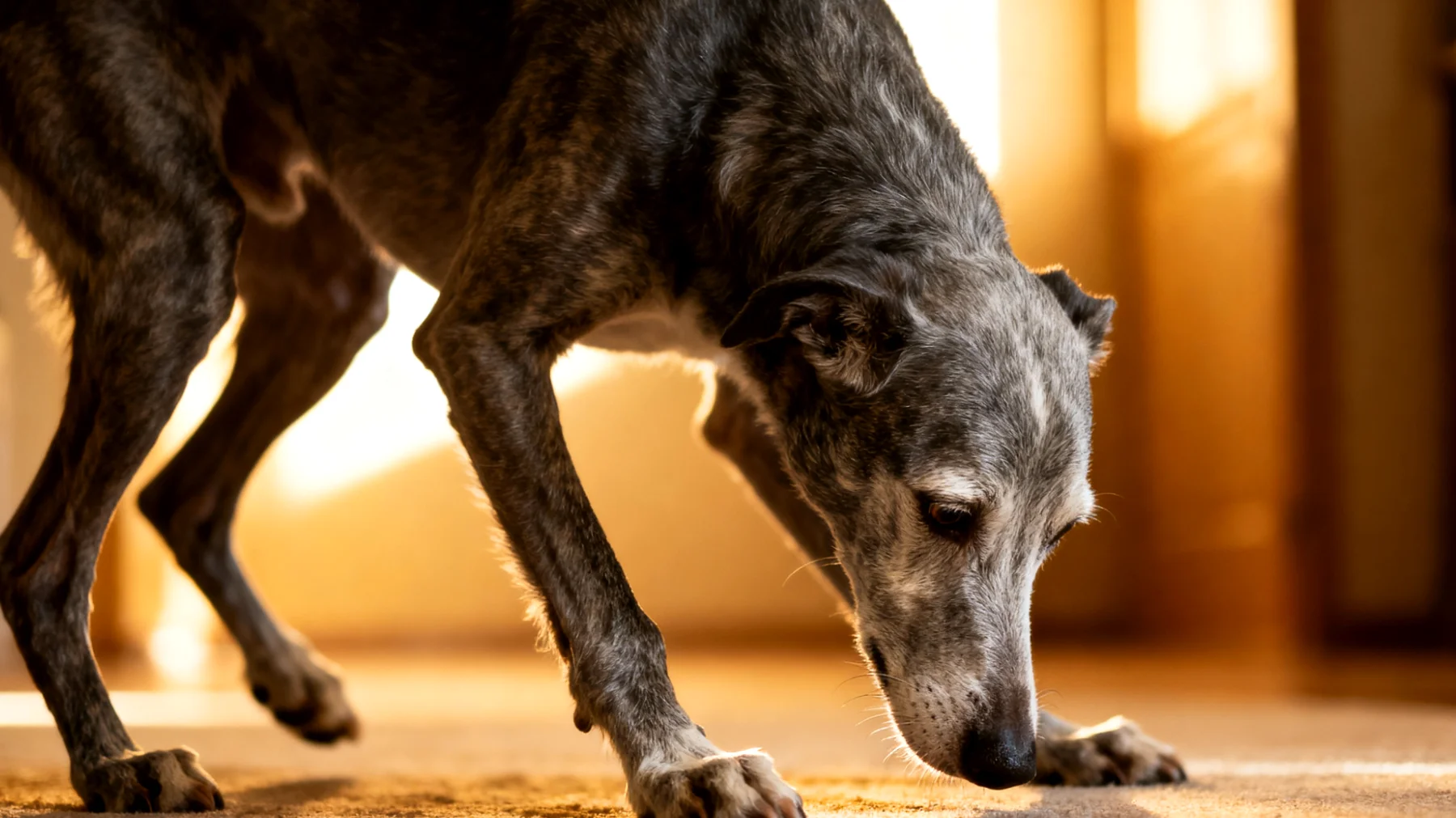 Ältere Hunde leiden häufig unter Gelenkproblemen wie Arthrose, die ihre Beweglichkeit einschränken und Schmerzen verursachen, wodurch die Lebensqualität im Seniorenalter deutlich beeinträchtigt wird"