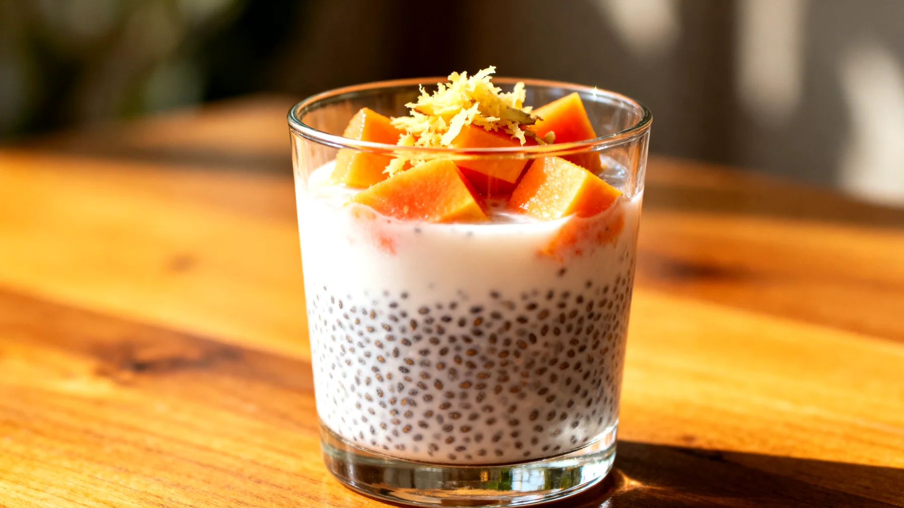 Kefir mit Chiasamen, Papaya und Ingwer"