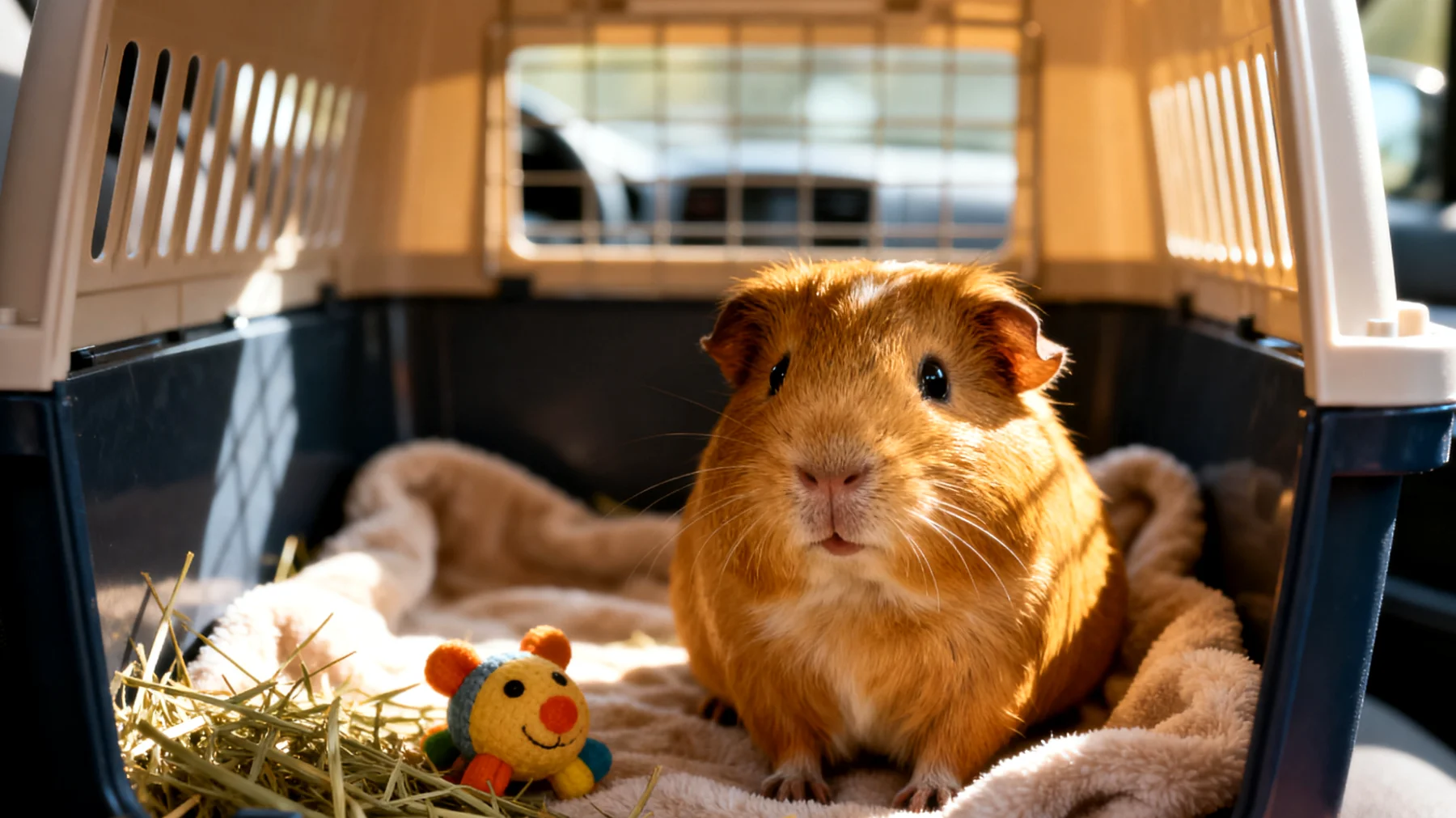 Meerschweinchen benötigen während einer Reise ausreichend Beschäftigung und Spielmöglichkeiten, um Stress und Langeweile in der ungewohnten Umgebung zu vermeiden"