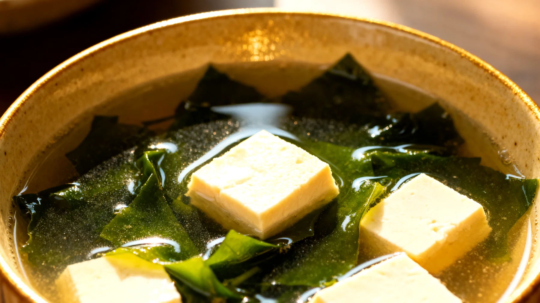 Miso-Suppe mit Wakame-Algen und Seidentofu"