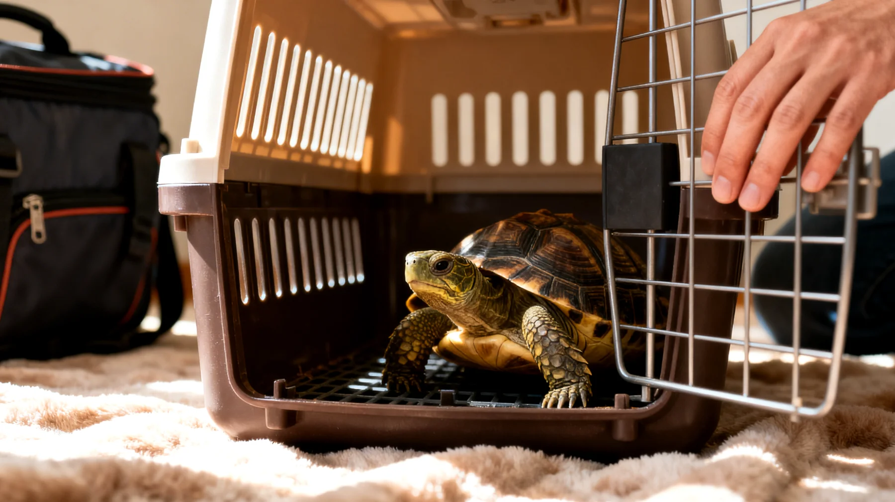 Schildkröten benötigen während einer Reise besondere Transportbedingungen und Stressmanagement, da sie empfindlich auf Temperaturänderungen und Erschütterungen reagieren"